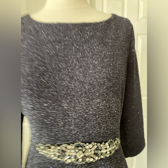 Eliza J Embellished Sparkle Knit Fit & Flare Dress, Steel Grey - Picture 4 of 11